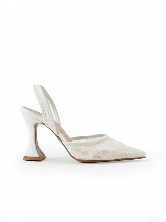 eleanor louise Shoes - White Lace Slingback Pointed-Toe Heels
